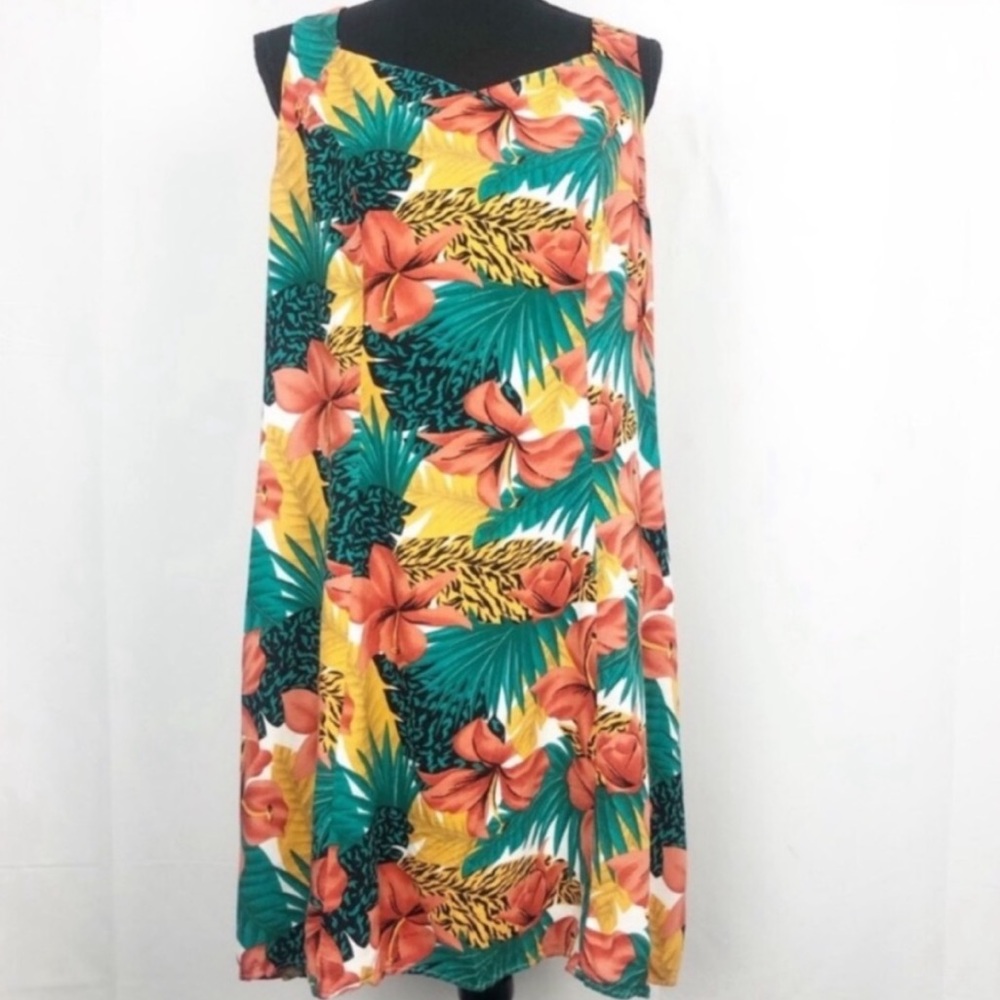 Vintage Floral Print Tropical Dress